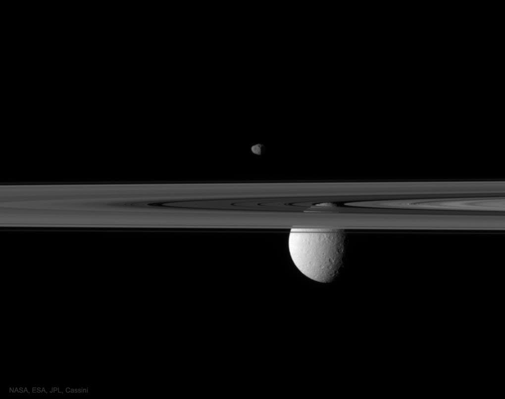 Moons Beyond Rings at Saturn Image